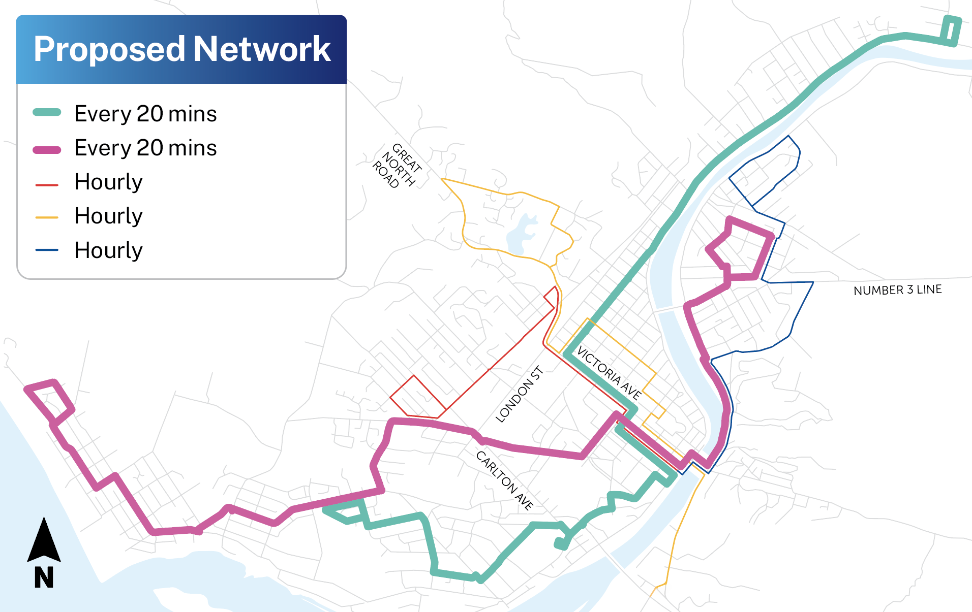 Map of proposed new bus network